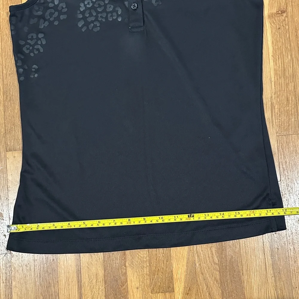 *last chance* Monterey Club | Women's Black Sleeveless Polo Top, cheetah accent - Picture 9 of 12